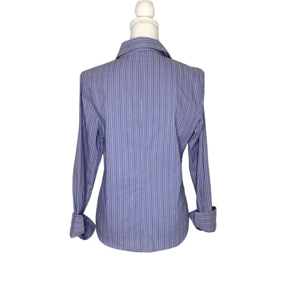 Worthington Stretch Easy Care Blue White Striped Button Down Top 10 - Picture 4 of 6